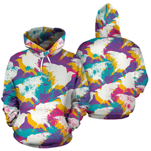 Colorful Crow Illustration Pattern Men Women Pullover Hoodie