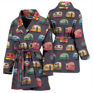 Camper Van Pattern Print Design 02 Women's Bathrobe