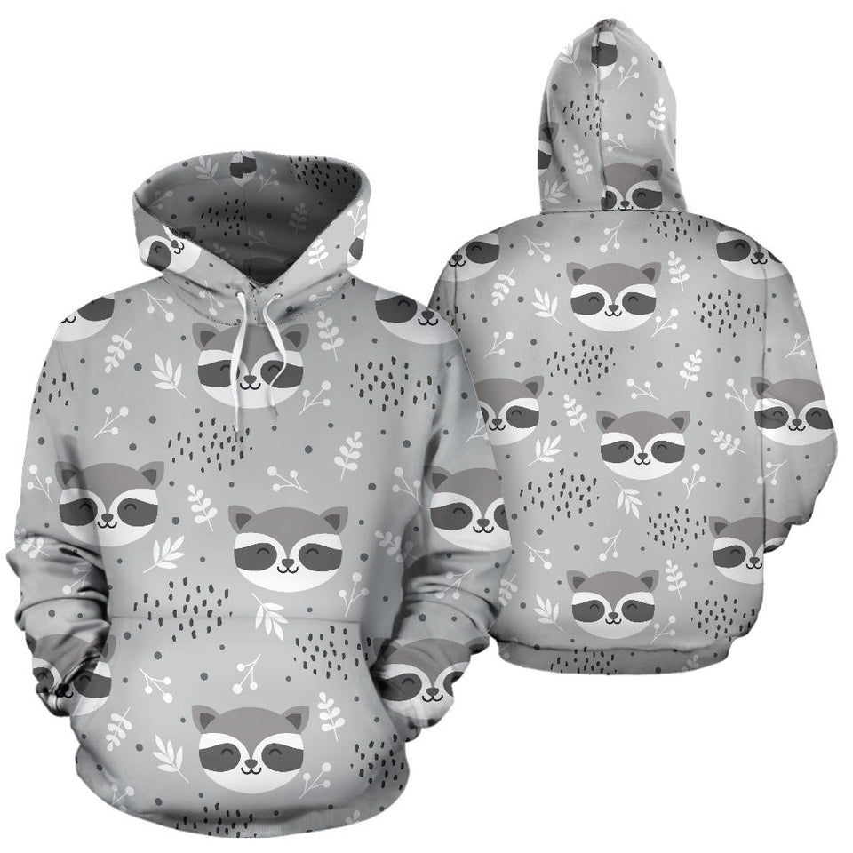 Cute Raccoons Leaves Dot Men Women Pullover Hoodie