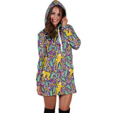 Cute Yellow Monkey Leaves Pattern Women'S Hoodie Dress