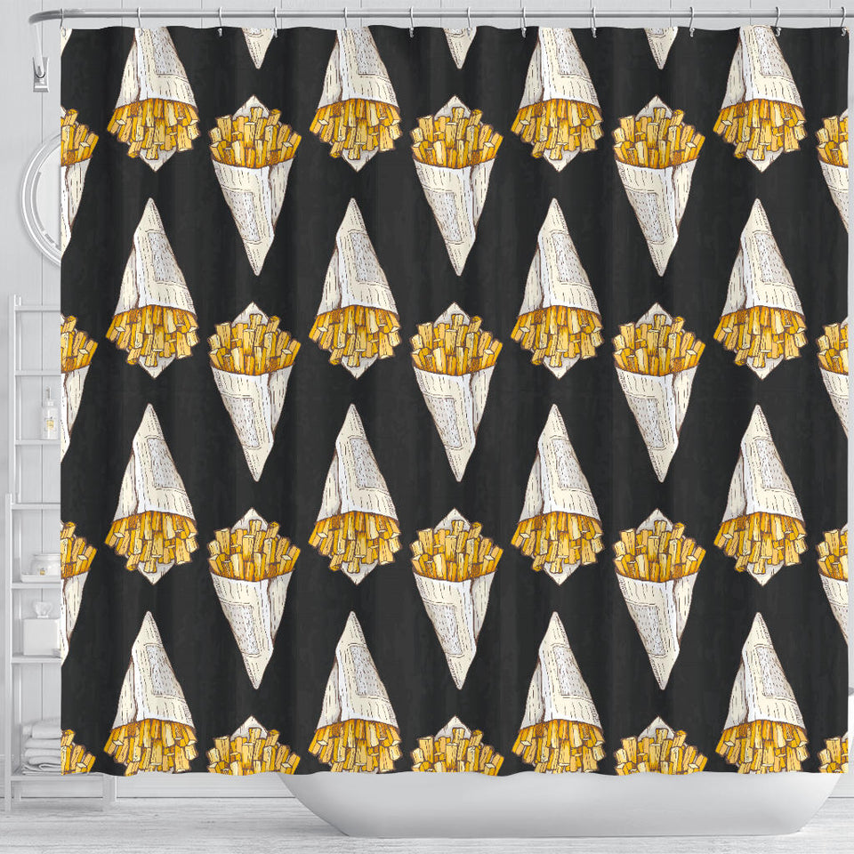 French Fries Dark Background Shower Curtain Fulfilled In US