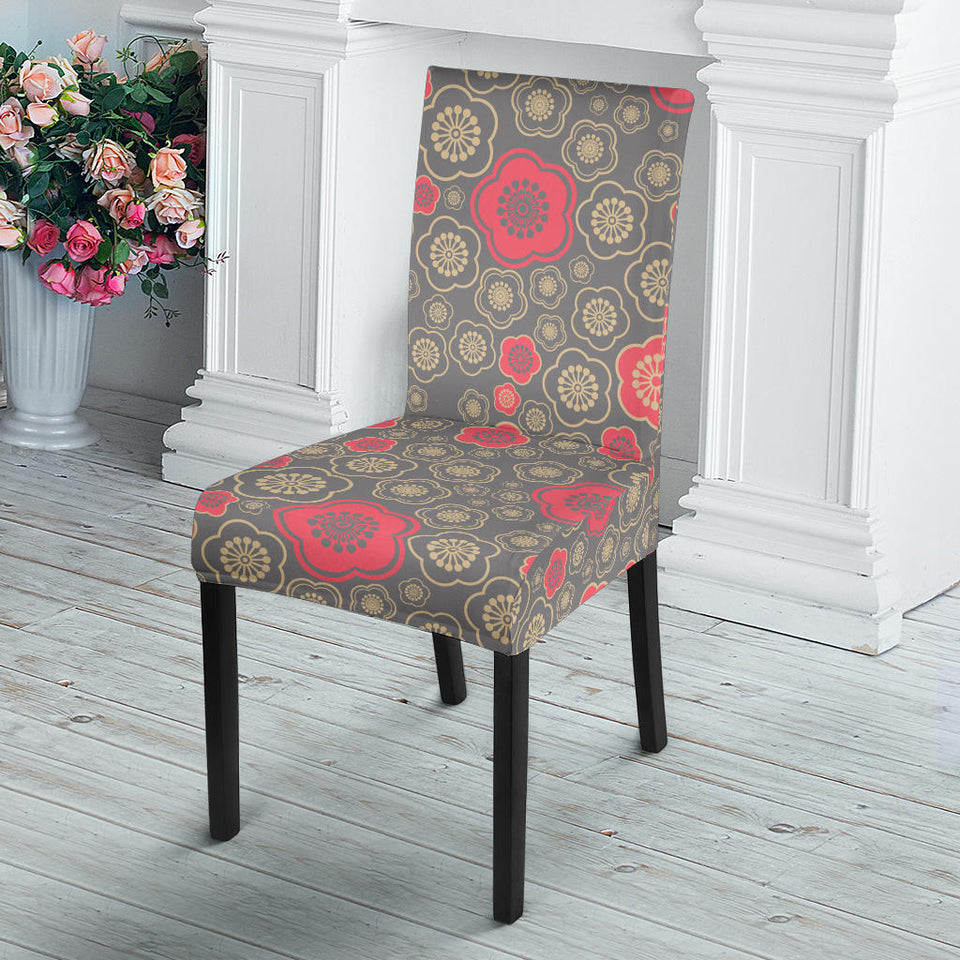 Red Gold Sakura Cherry Blossom Gray Background Dining Chair Slipcover