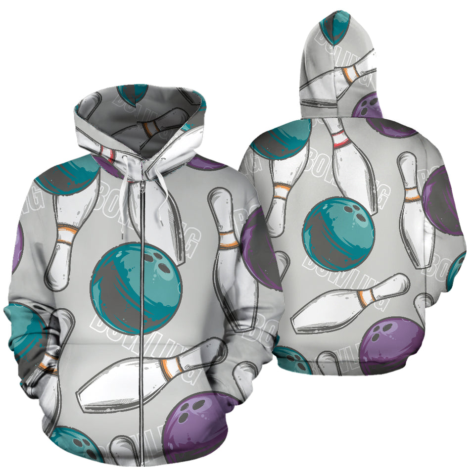 Bowling Ball And Pin Gray Background Zip Up Hoodie