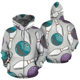 Bowling Ball And Pin Gray Background Zip Up Hoodie
