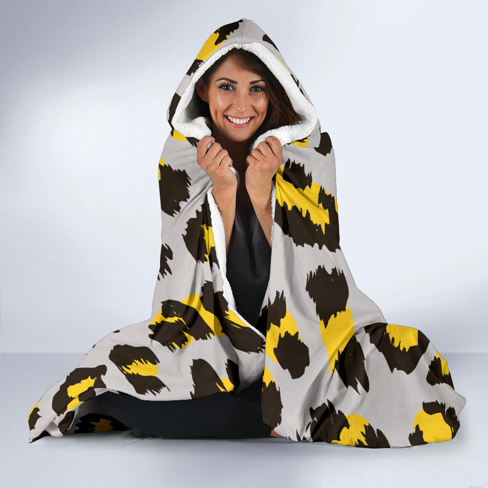 Gray Leopard Print Pattern Hooded Blanket