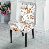 Cute Corgi Heart Star Bone Pattern Dining Chair Slipcover