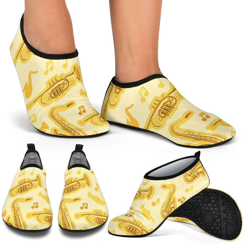 Saxophone Cornet Pattern Yellow Background Aqua Shoes