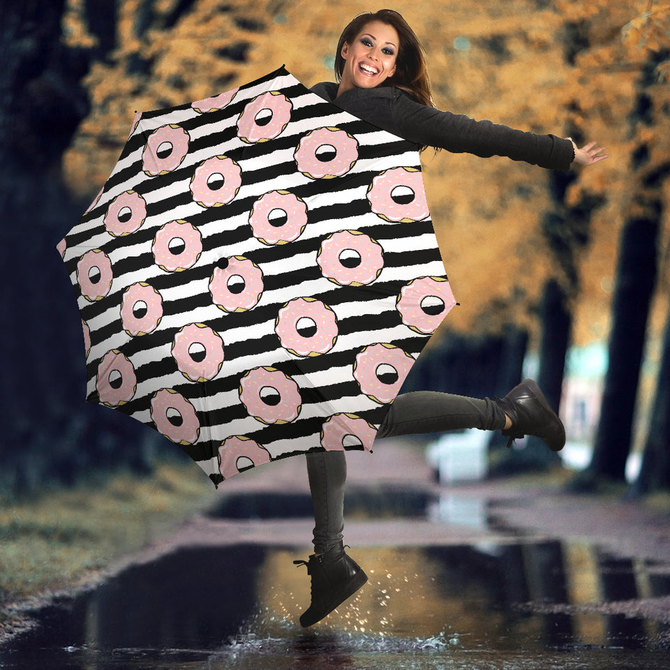 Donuts Pink Icing Striped Pattern Umbrella