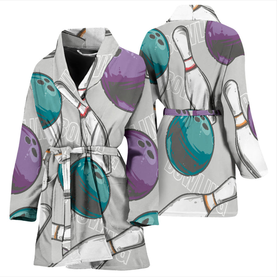 Bowling Ball And Pin Gray Background Women'S Bathrobe