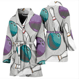 Bowling Ball And Pin Gray Background Women'S Bathrobe