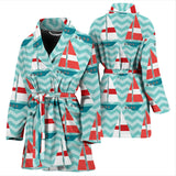 Red White Sailboat Wave Background Women'S Bathrobe