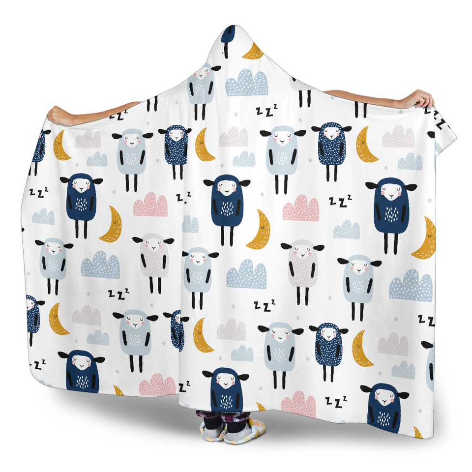 Cute Sleeping Sheep Moon Cloud Pattern Hooded Blanket