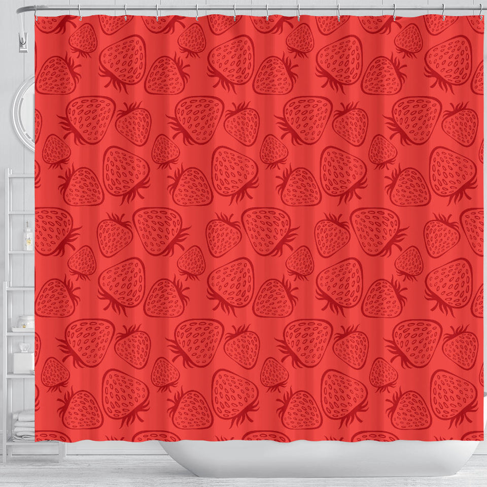 Strawberry Pattern Red Background Shower Curtain Fulfilled In US