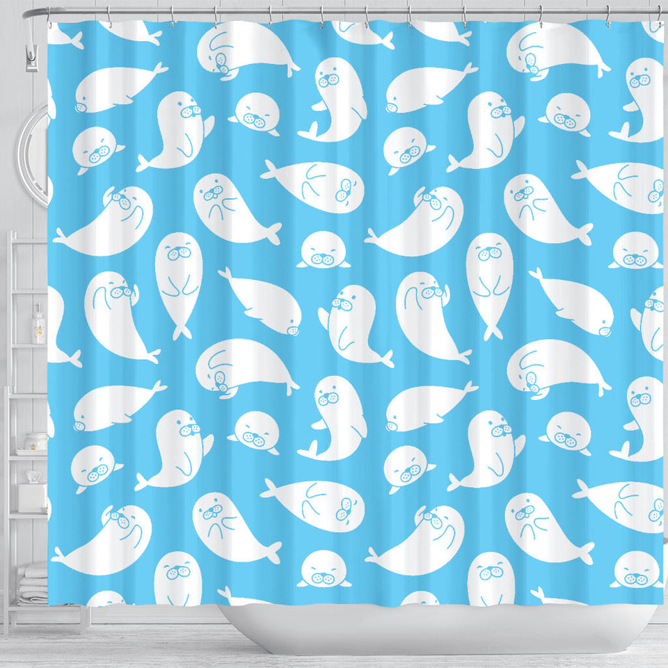Cute White Sea Lion Seals Pattern Shower Curtain Fulfilled In US