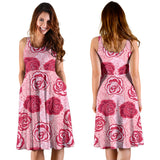 Rose Pattern Print Design 02 Sleeveless Midi Dress