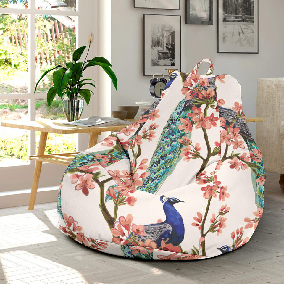 Peacock Tropical Flower Pattern Bean Bag Cover
