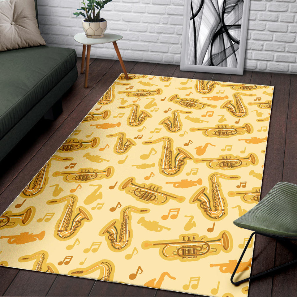 Saxophone Cornet Pattern Yellow Background Area Rug