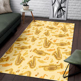 Saxophone Cornet Pattern Yellow Background Area Rug