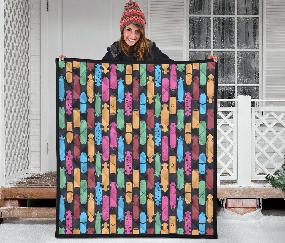 Skate Board Pattern Print Design 02 Premium Quilt