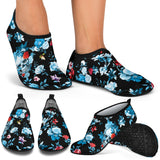 Skull Flower Roses Leave Pattern Aqua Shoes