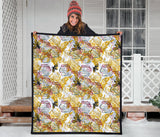 Cool Bee Honeycomb Leaves Pattern Premium Quilt