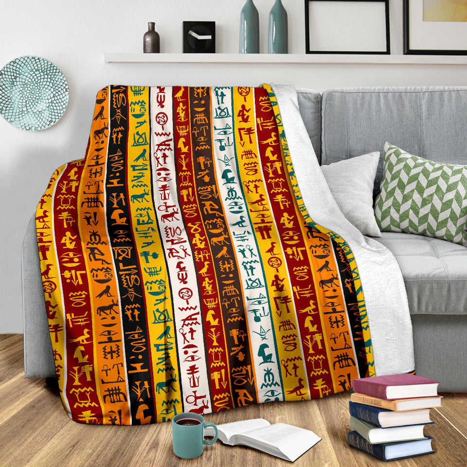 Egypt Hieroglyphics Pattern Print Design 01 Premium Blanket