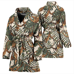 Monkey Tropical Leaves Background Women'S Bathrobe