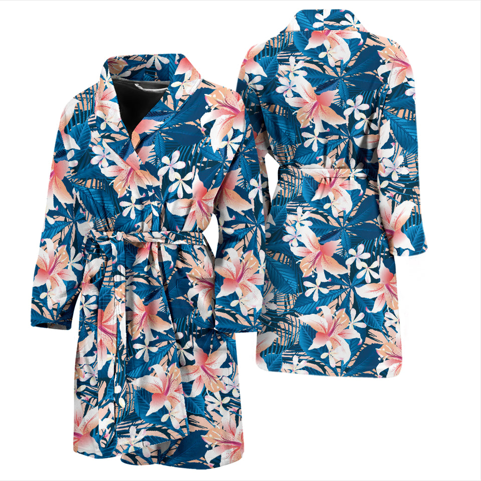 Hibiscus Pattern Print Design 02 Men's Bathrobe