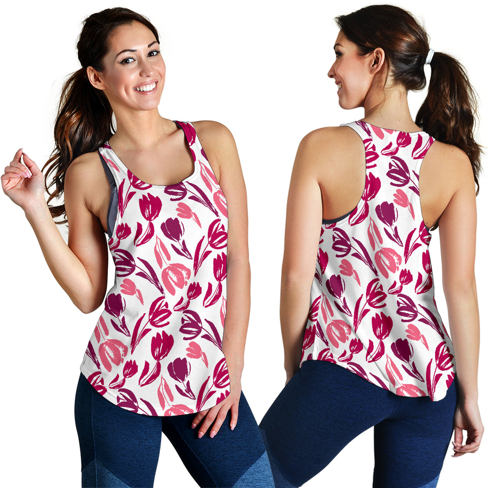 pink sketch tulip pattern Women Racerback Tank Top