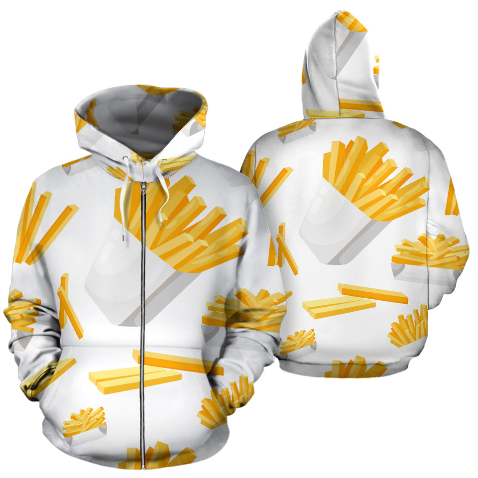 French Fries White Paper Box Pattern Zip Up Hoodie