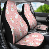 Cute White Rabbit Flower Pink Background  Universal Fit Car Seat Covers