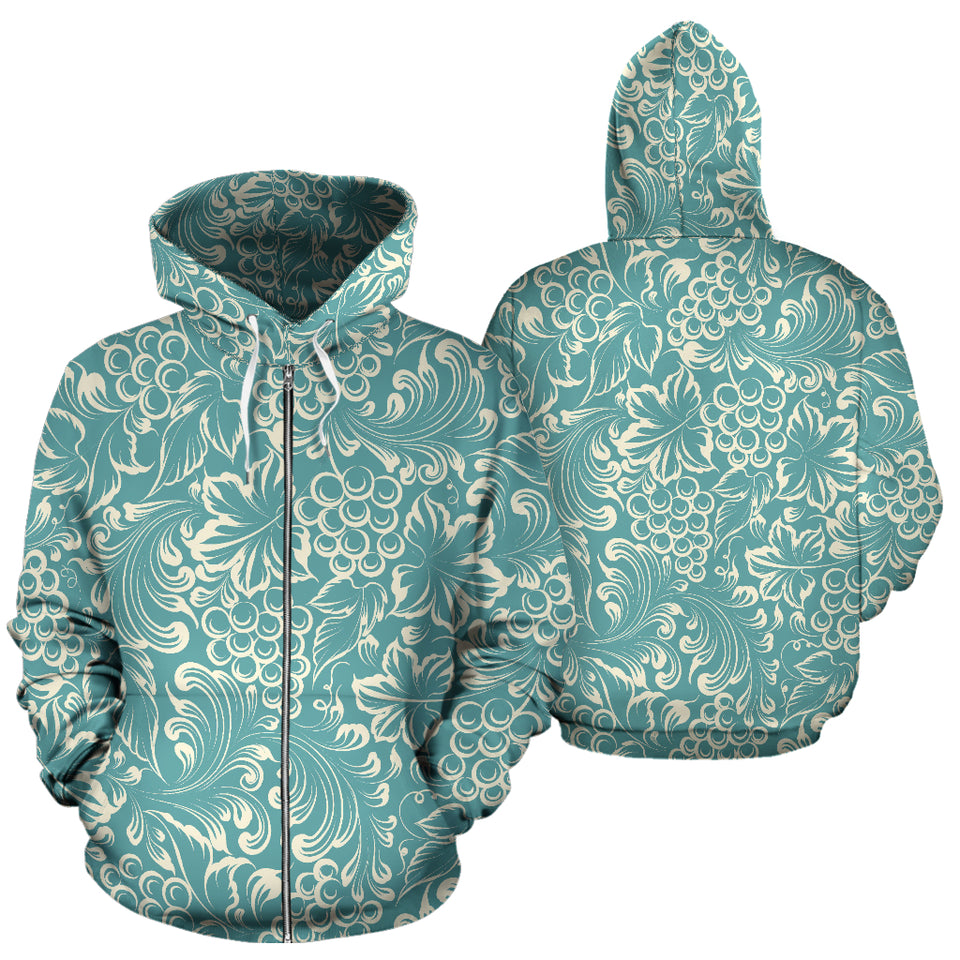 Classic Hand Drawn Grape Pattern Zip Up Hoodie