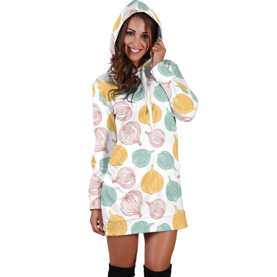Colorful Onions White Background Women'S Hoodie Dress