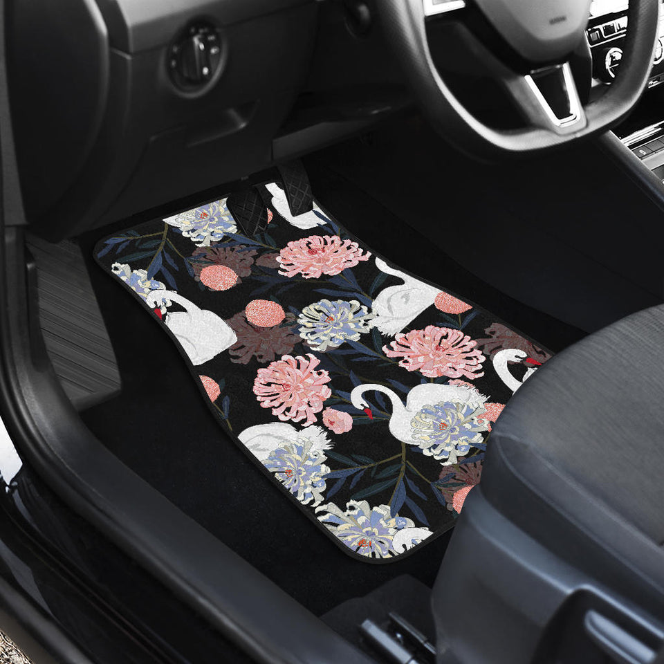 White Swan Blooming Flower Pattern Front And Back Car Mats