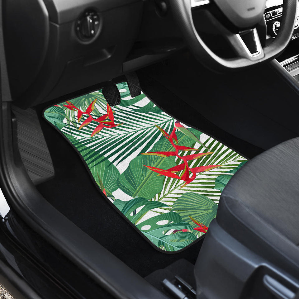 Heliconia Palm And Monstera  Leaves Pattern Front And Back Car Mats