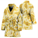 Saxophone Cornet Pattern Yellow Background Women'S Bathrobe