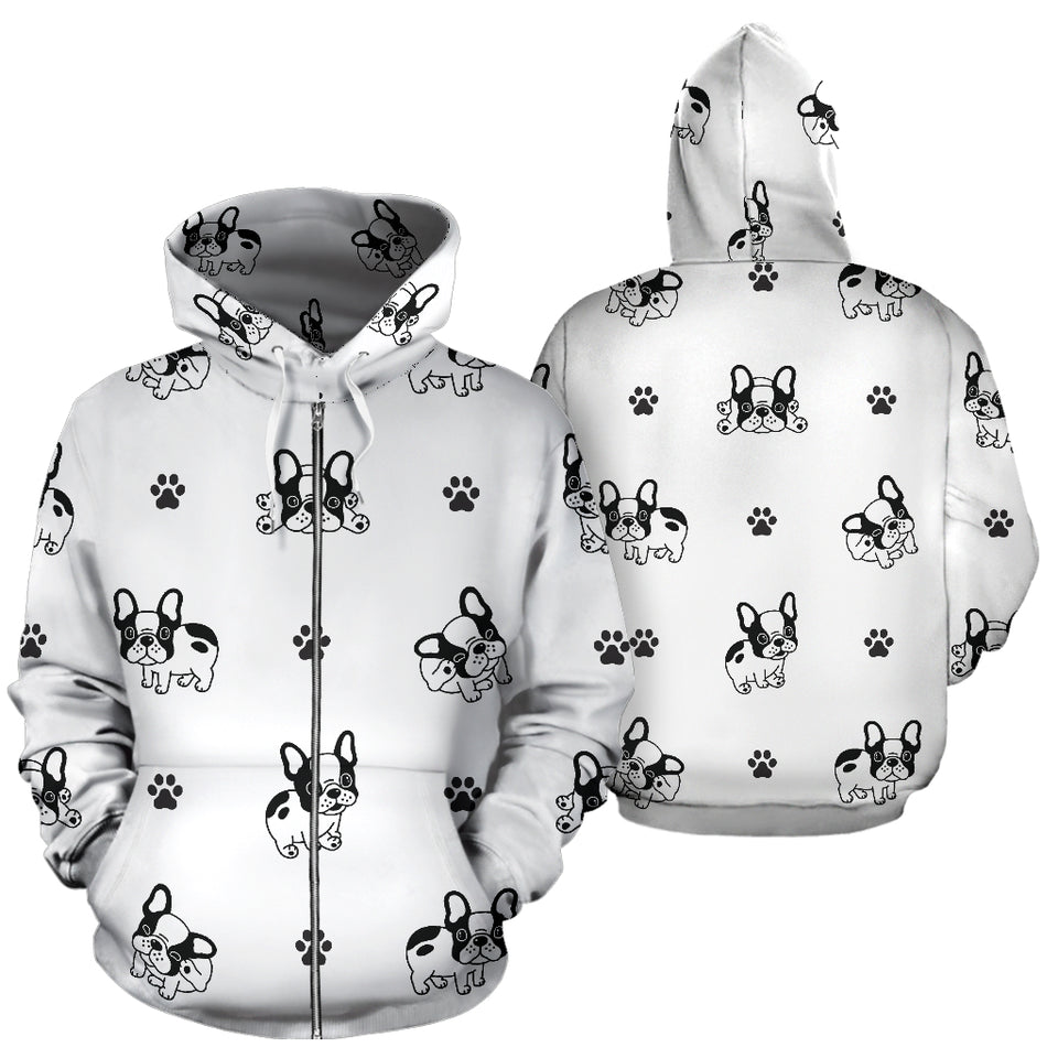 Cute French Bulldog Paw Pattern Zip Up Hoodie