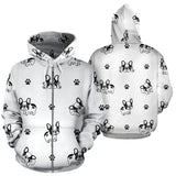Cute French Bulldog Paw Pattern Zip Up Hoodie