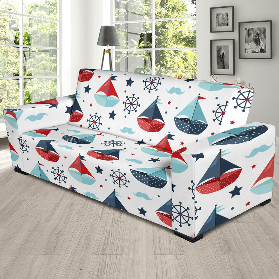 Cute Color Paper Sailboat Pattern Sofa Slipcover