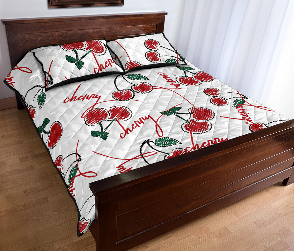 Hand drawn cherry pattern Quilt Bed Set