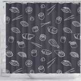 Sushi Pattern Black Background Shower Curtain Fulfilled In US
