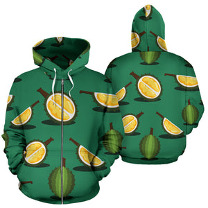 Durian Pattern Green Background Zip Up Hoodie