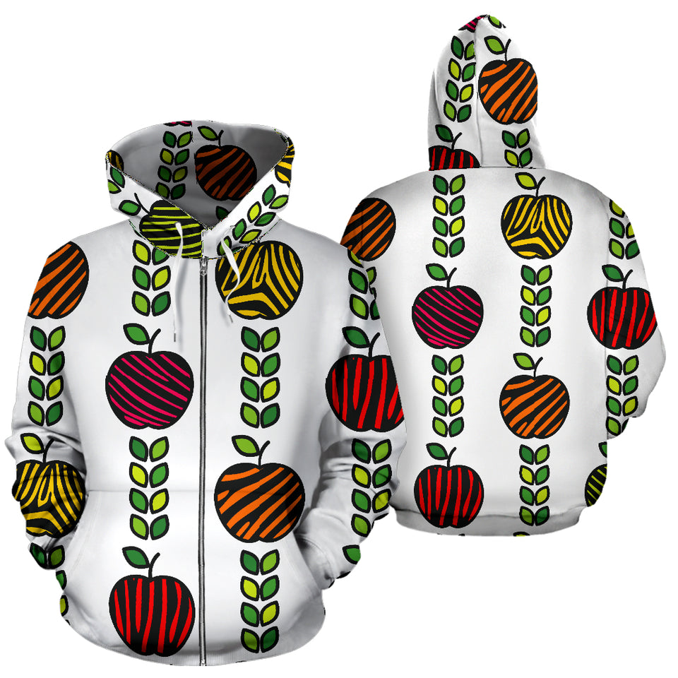 Colorful Apples Leave Zebra Stripe Zip Up Hoodie