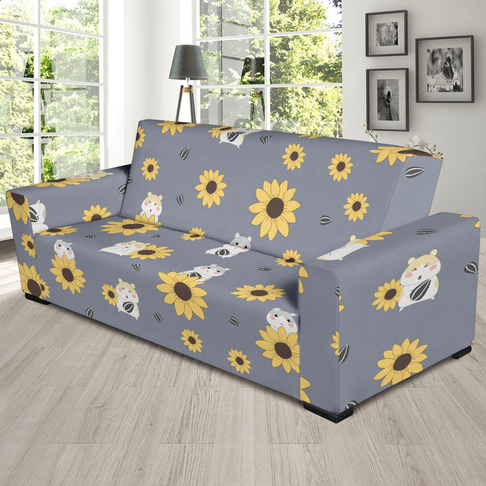 Cute Hamster Sunflower Pattern Background Sofa Slipcover