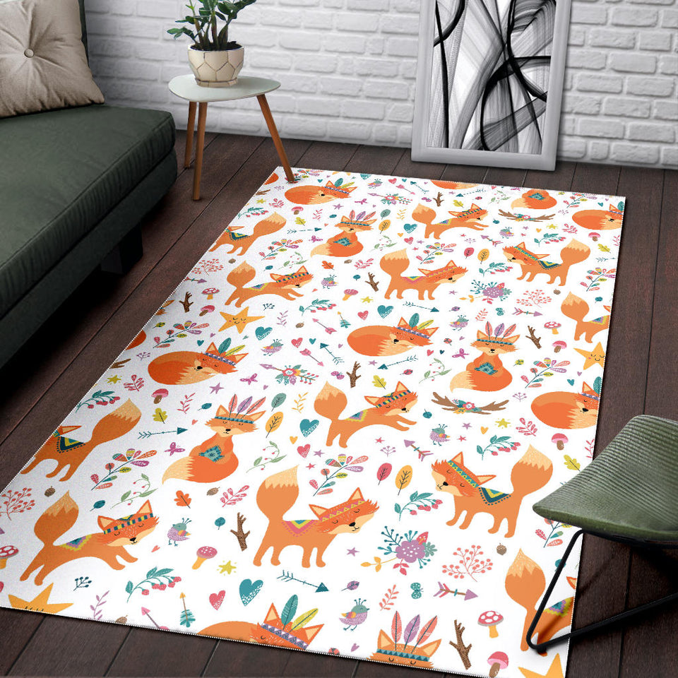 Cute Tribal Fox Pattern Area Rug