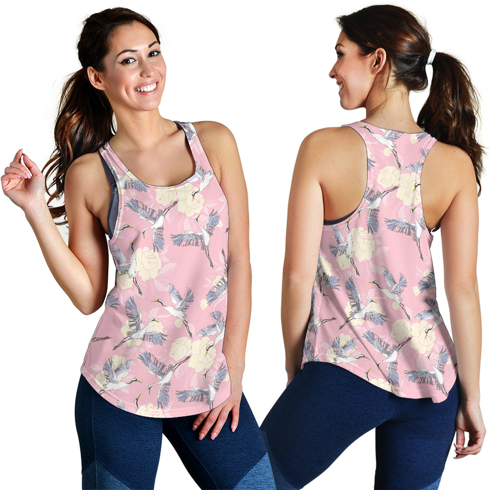 Japanese crane rose pattern Women Racerback Tank Top