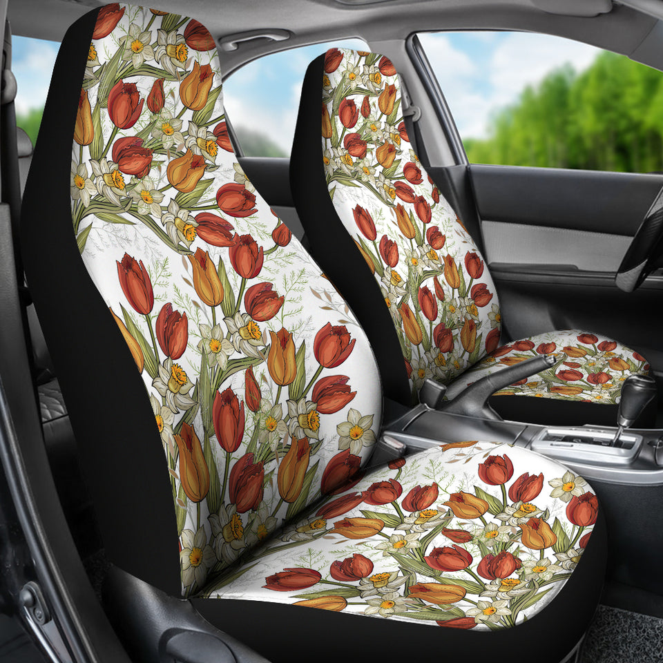Red Tulips And Daffodils Pattern  Universal Fit Car Seat Covers