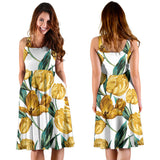 Yellow Tulips Pattern Sleeveless Midi Dress