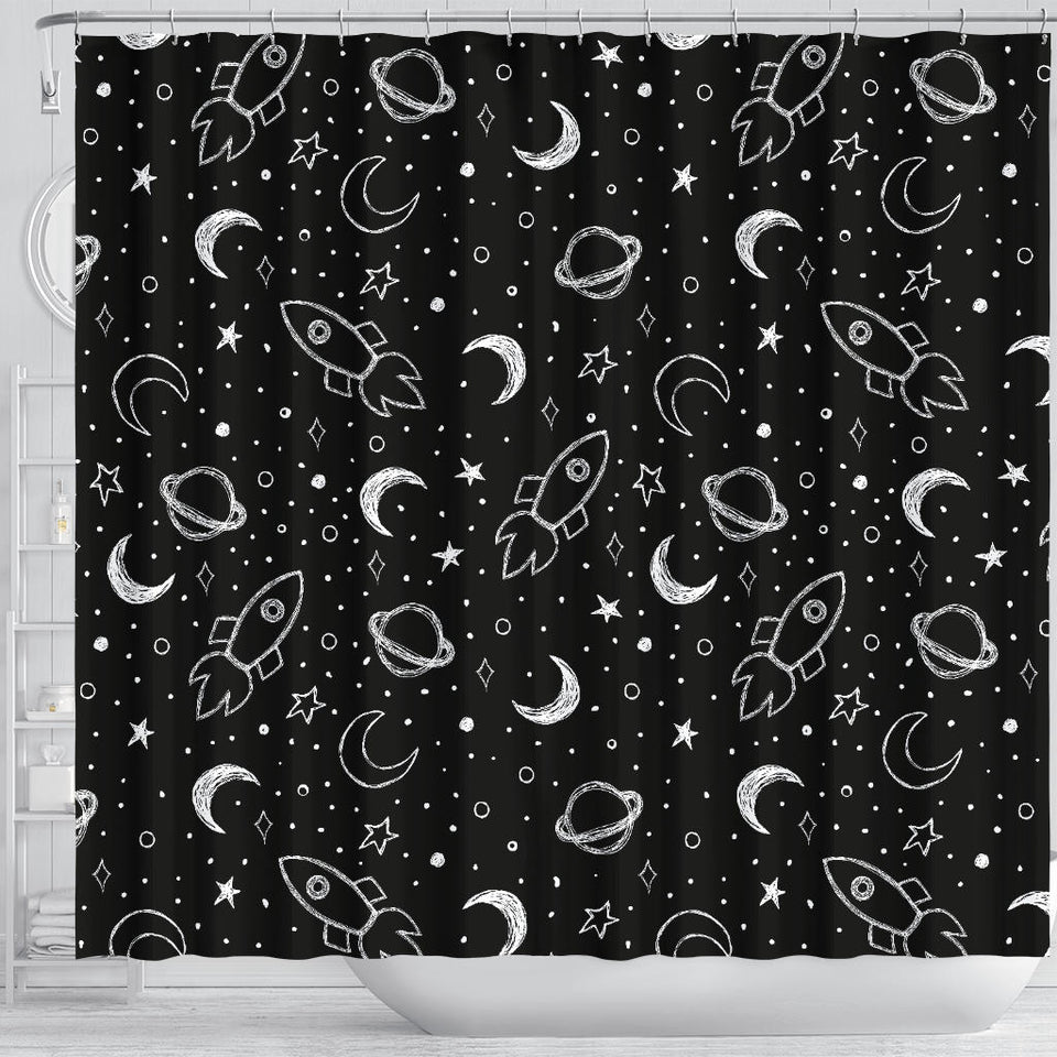 Hand Drawn Space Rocket Star Planet Shower Curtain Fulfilled In US