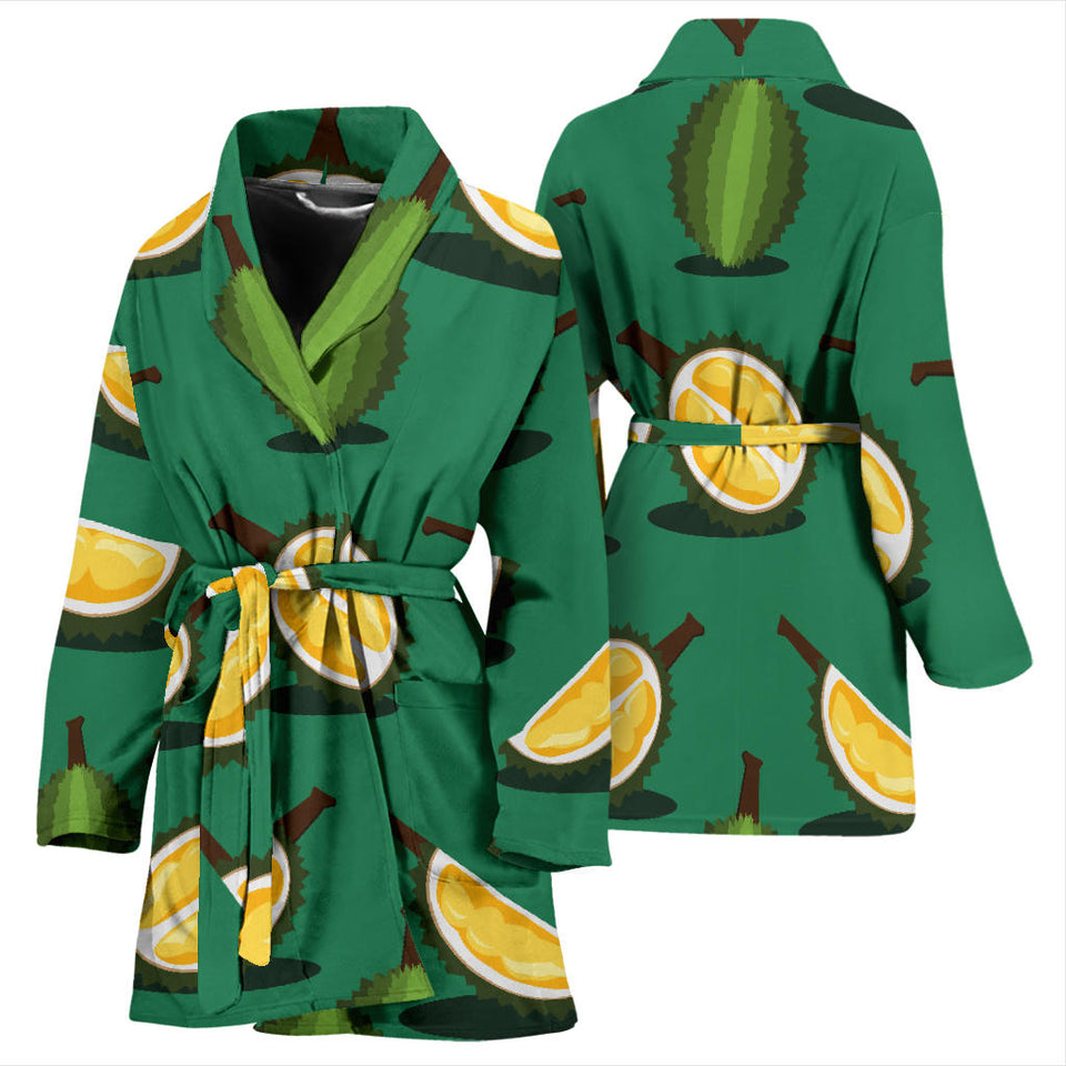Durian Pattern Green Background Women'S Bathrobe